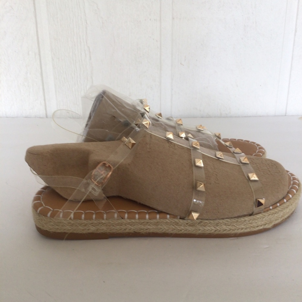 BAMBOO CLEAR STRAP GLADIATOR ROCKSTUD ROPE SANDALS SIZE 8.5 NWT